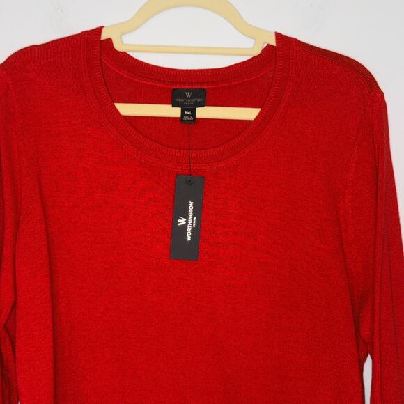 Worthington Womens NWT Sweater Size Petite XL Cherry Red Crew Neck Classic - Picture 2 of 7